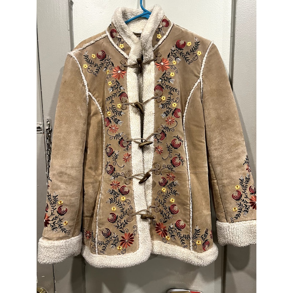 VTG Embroidered Suede & Shearling Coat ASO Phoebe Friends St John's Bay